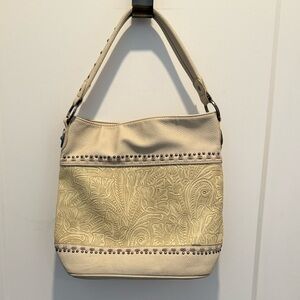 Trinity Ranch Cream and Tan Embossed Shoulder
Bag with Embellishments